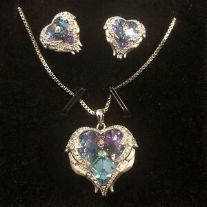 CDE Angel Wing Love Heart Necklace and earrings